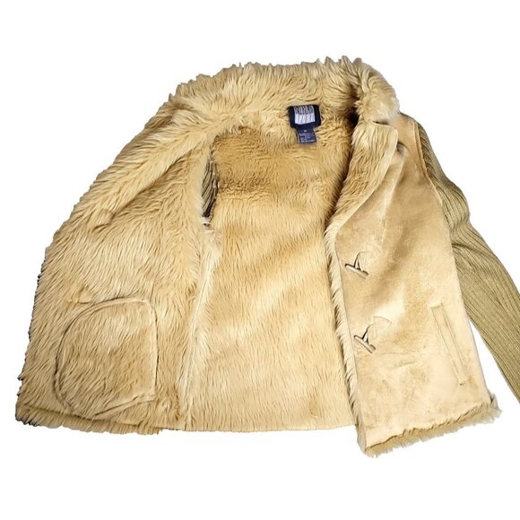 Bill Blass Sports Faux Suede Fur Womens Sweater Jacket Size M Tan Faux Fur - Picture 6 of 8
